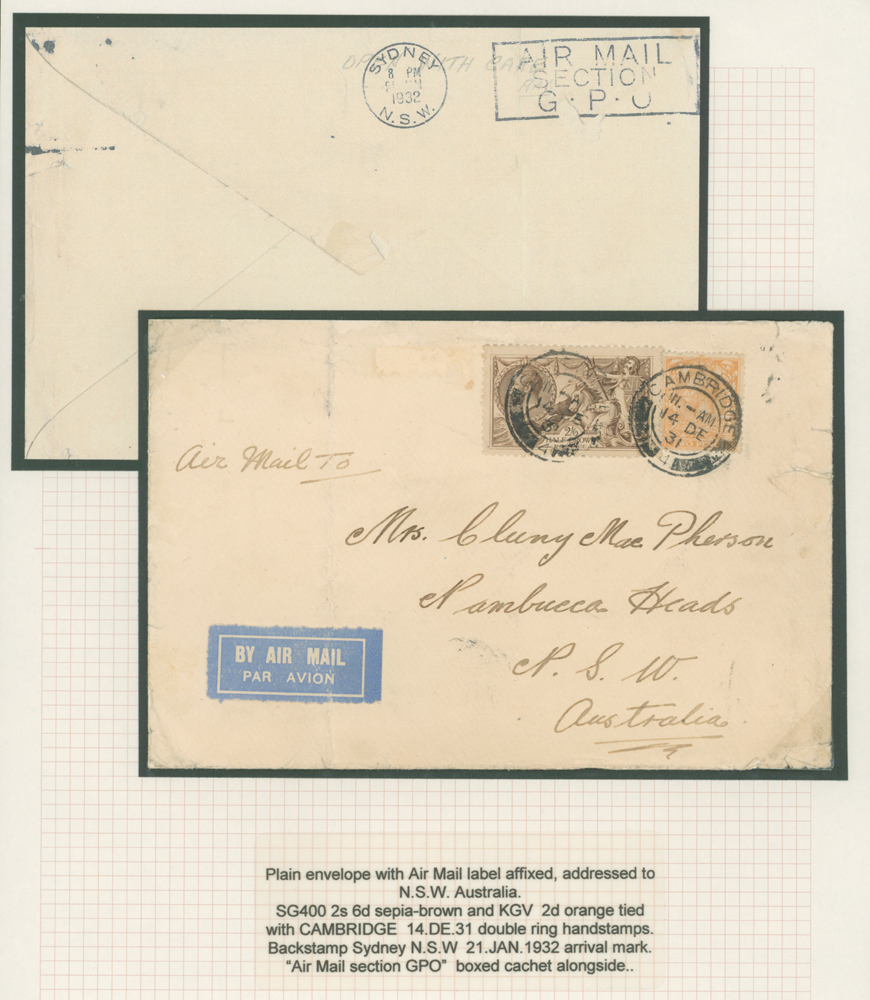 1932 Air mail envelope from Cambridge to Nambucca Heads, N.S.W Australia