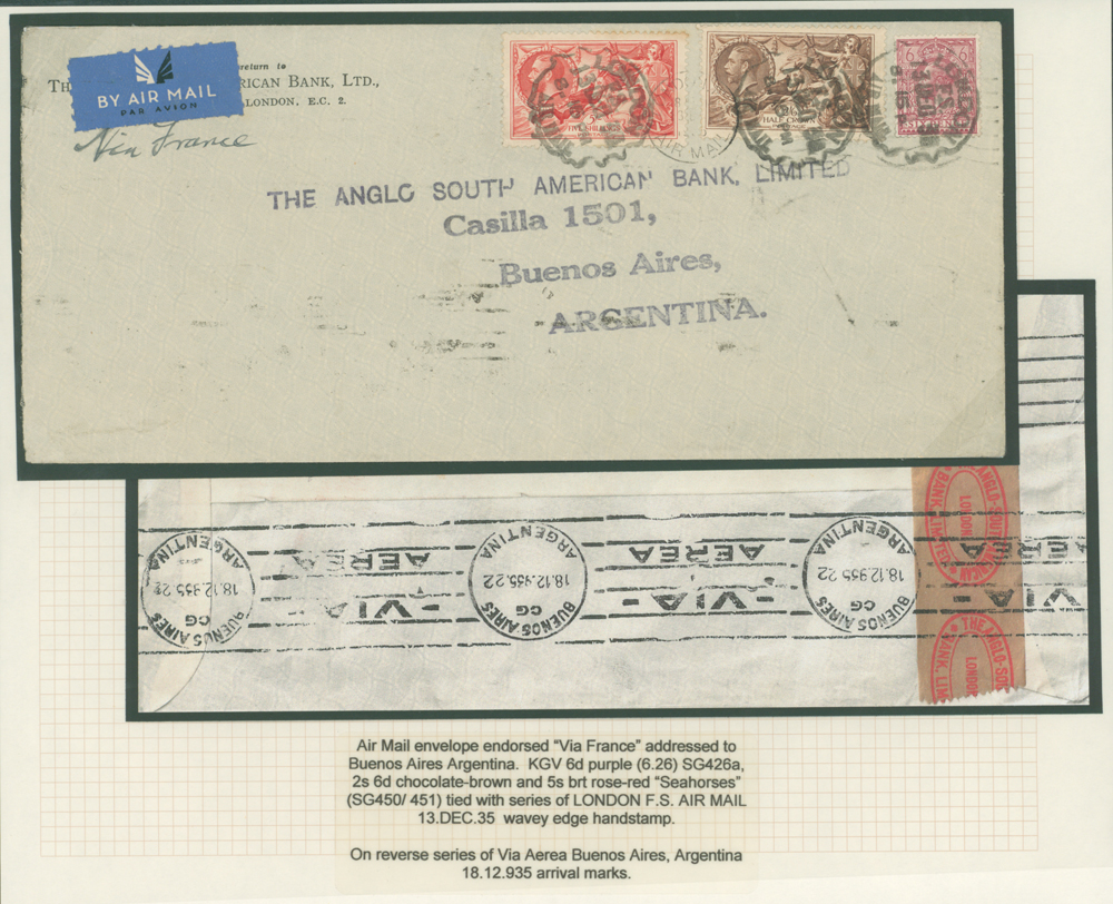 1935 Air Mail cover from London endorsed 'Via France' to Buenos Aires, Argentina