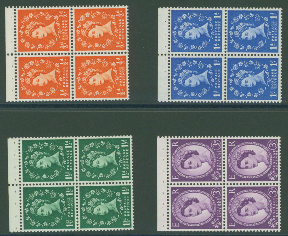1955-58 St. Edwards Crown Wilding booklet panes of four, SG 570ow/575wi, Cat £77