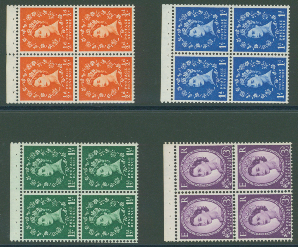 1955-58 St. Edwards Crown Wilding booklet panes of four, SG 540/42 & 545, Cat £70
