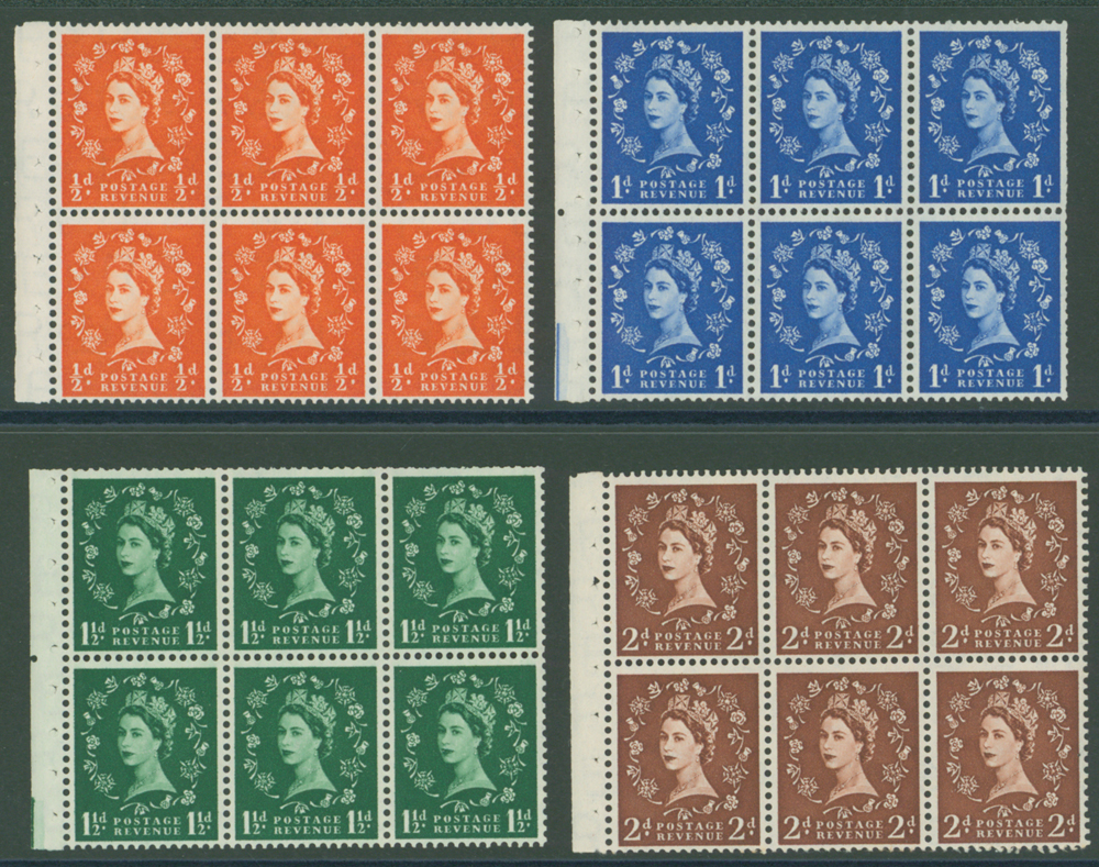 1955-58 St. Edwards Crown booklet panes of six, SG 540/543, Cat £36