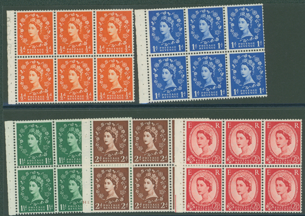 1952 Tudor Crown Wilding booklet panes of six, SG 515/9, Cat £143