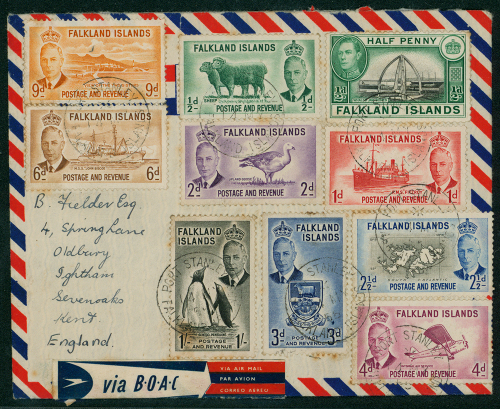 1955 airmail envelope with 'via B.O.A.C' airmail label attached addressed to Sevenoaks