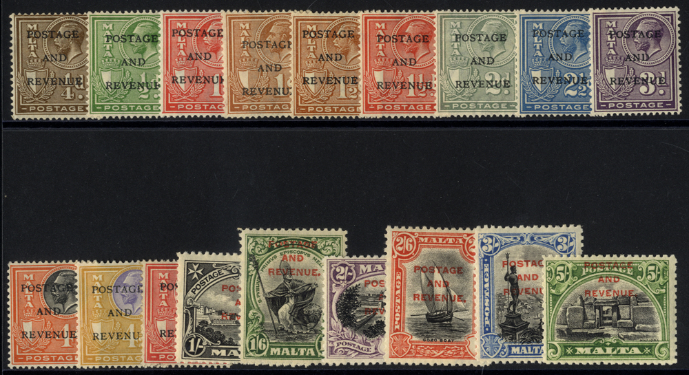 1928 'POSTAGE AND REVENUE', set of 18 to 5s, SG174/91, Cat £156