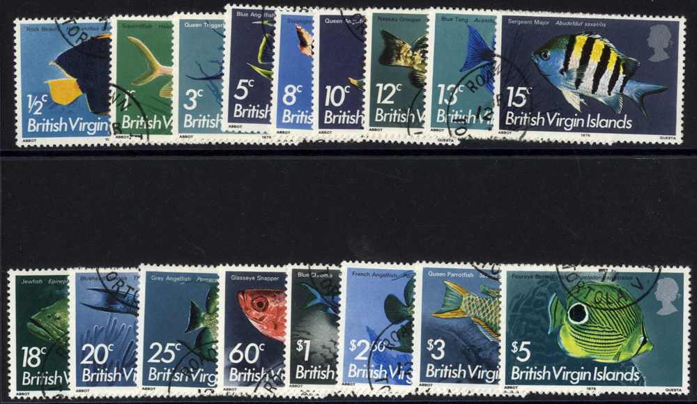 1975 Fish, set of 17 to $5 Four-eyed Butterfyfish, SG330/46, Cat £25
