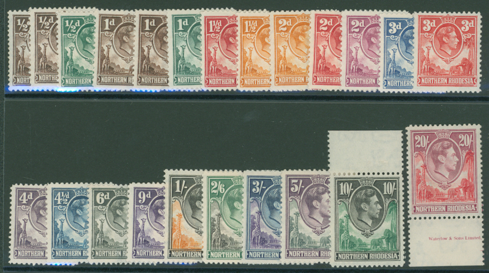 1938-52 KGVI set of 21 with additional &frac12;d chocolate perf 12&frac12;x14 & 1d chocolate