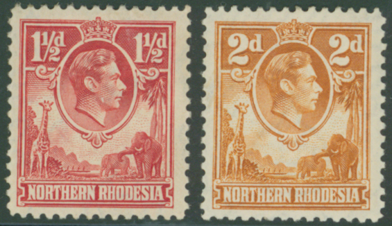 1938-52 1&frac12;d carmine-red and 2d yellow-brown