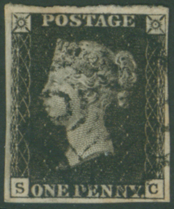 1840 1d black Plate 1b SC