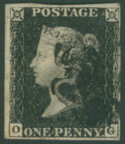 1840 1d black Plate 4 OG