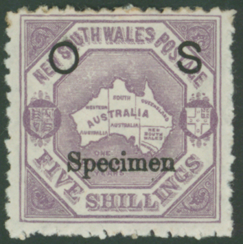 1890 5s lilac Official optd SPECIMEN