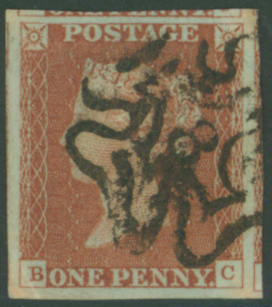 1841 1d red brown BC
