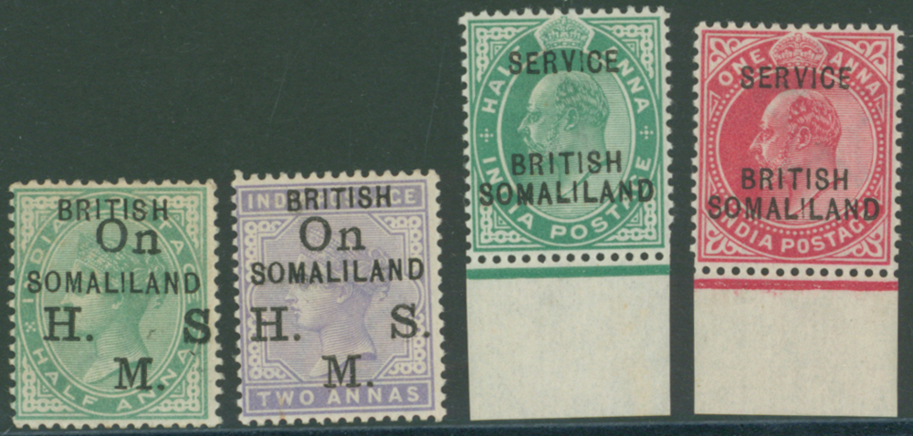 OFFICIALS 1903 OHMS ½a & 2a M, SG.O1 & O3 & SERVICE opts ½a & 1a fine margined M, SGO6/7, Cat. £24 (4)