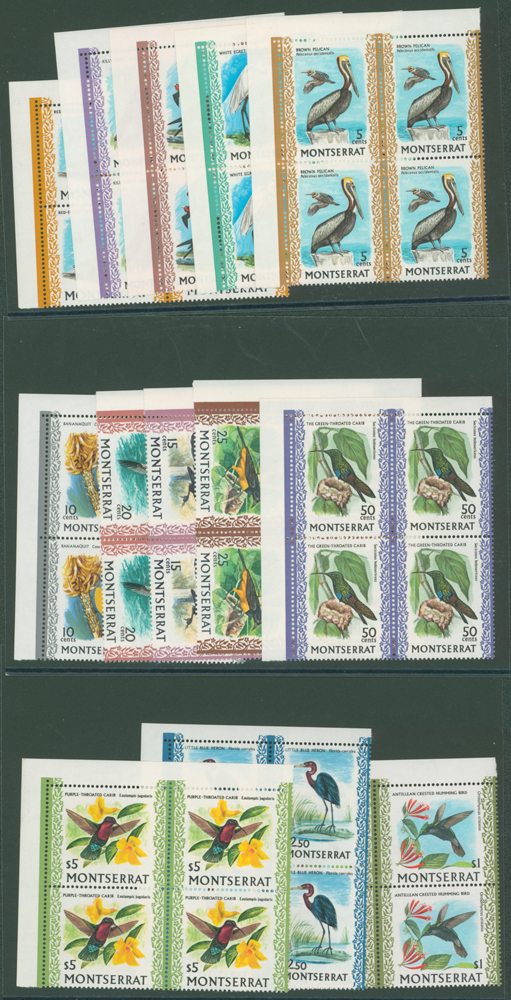 1970-73 Birds set up tp $5 in corner marginal UM blocks of four