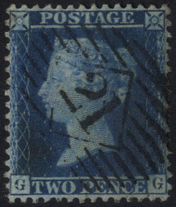 1857 2d blue Plate 6 wmk large crown P.14