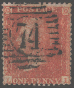 1857 Die II Alp III wmk large crown Pl.14 1d orange brown lett LL