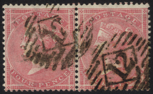 1857 wmk large garter 4d rose carmine horizontal pair