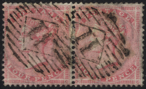 1857 wmk large garter 4d rose carmine horizontal pair