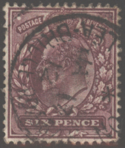 1911 S.H. 6d deep reddish purple, SG.299, Cat. £45