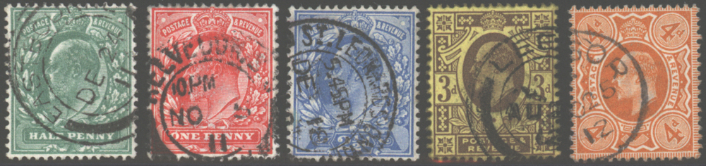 1911 Harrison P.15 x 14 set of 5 values, SG.279/286, Cat. £90