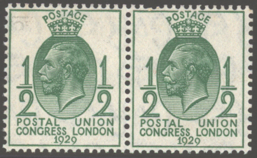 1929 PUC &frac12;d green pair, SG.434wi, Cat. £30