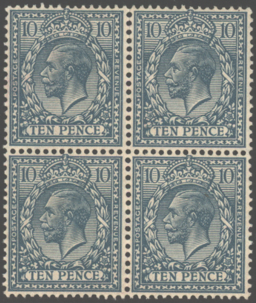1924 Block Cypher 10d turquoise blue block of four, SG.428, Cat. £160+