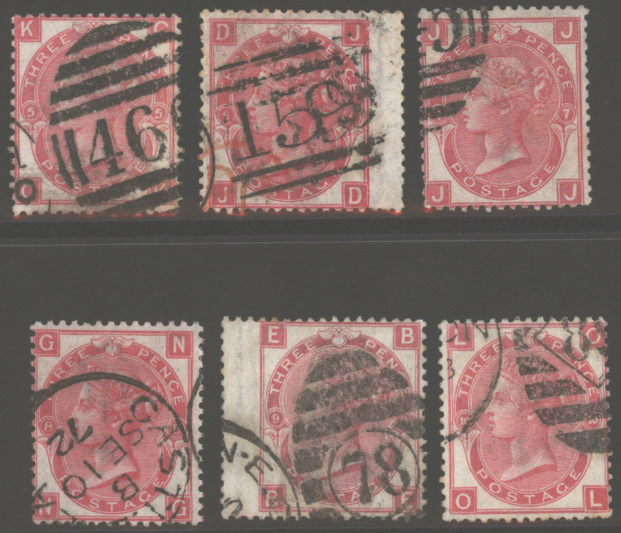 1867-80 wmk spray 3d rose Plate 5 to 10, SG.102/3, Cat. £490