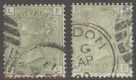 1877 wmk large garter 4d sage green, SG.153, Cat. £625