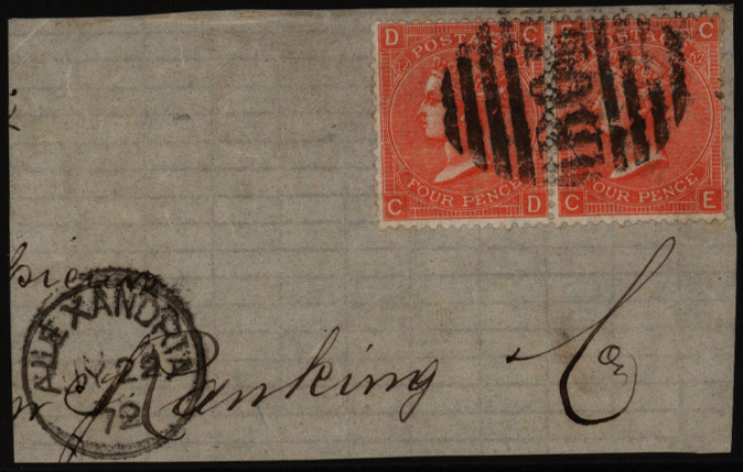 EGYPT 1872 4d vermilion pair on piece, SG.Z17, Cat. £58+