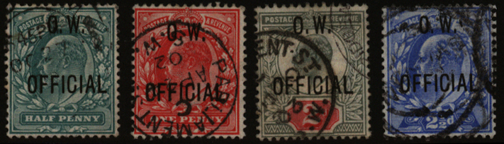 O.W OFFICIALS 1902 &frac12;d, 1d, 2d & 2&frac12;d, SG.O36/O39, Cat. £1485