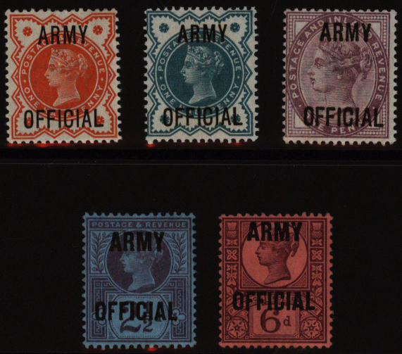 ARMY OFFICIAL 1896-01 ½d to 6d, SG.O41/O45, Cat. £186