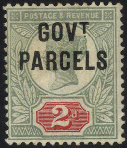 GOVT PARCELS 1891 2d grey green & carmine