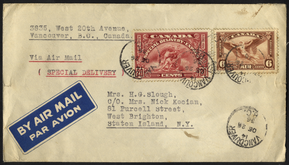 1936 Special Delivery cover from Vancouver to Staten Island, New York