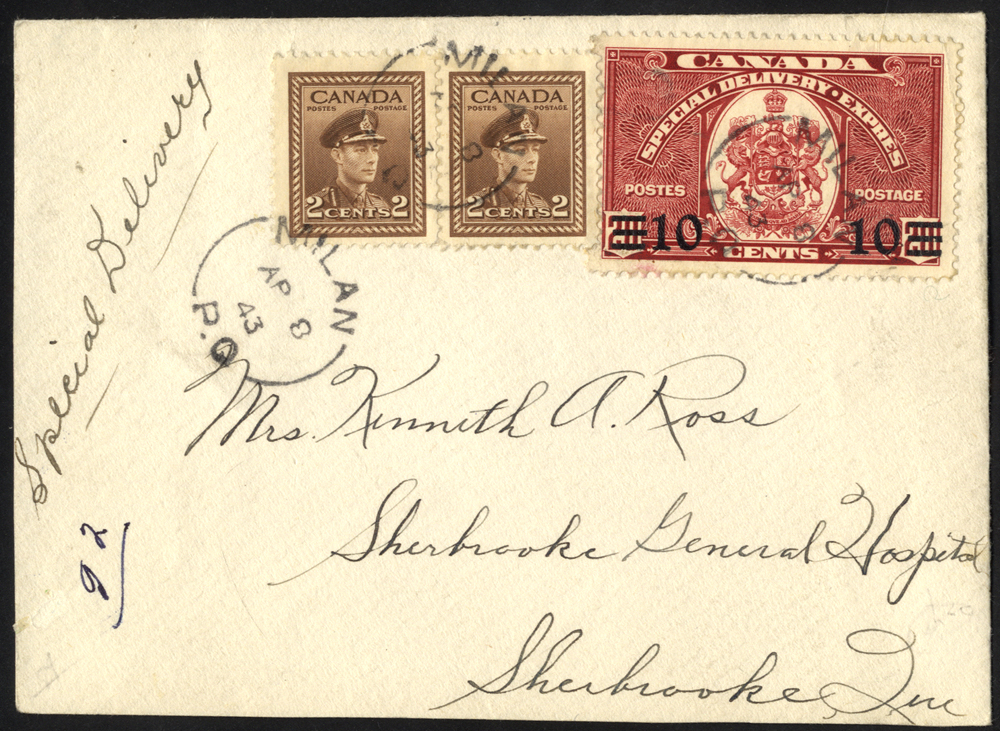 1943 cover sent Special Delivery to Sherbrooke