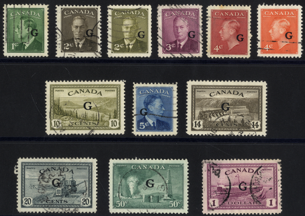 OFFICIALS 1950 set (excluding 7c Air) optd 'G'