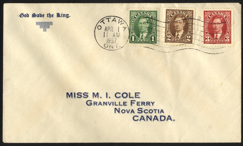 1937 KGVI defins on a 'God Save the King' First Day cover.