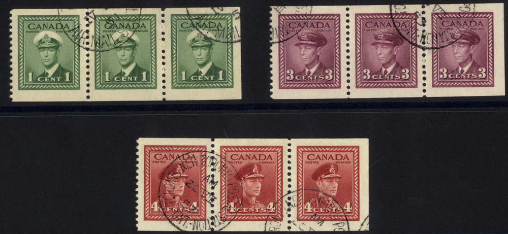 1943 booklet stamps, SG.394/5, strips of three, Cat. £20