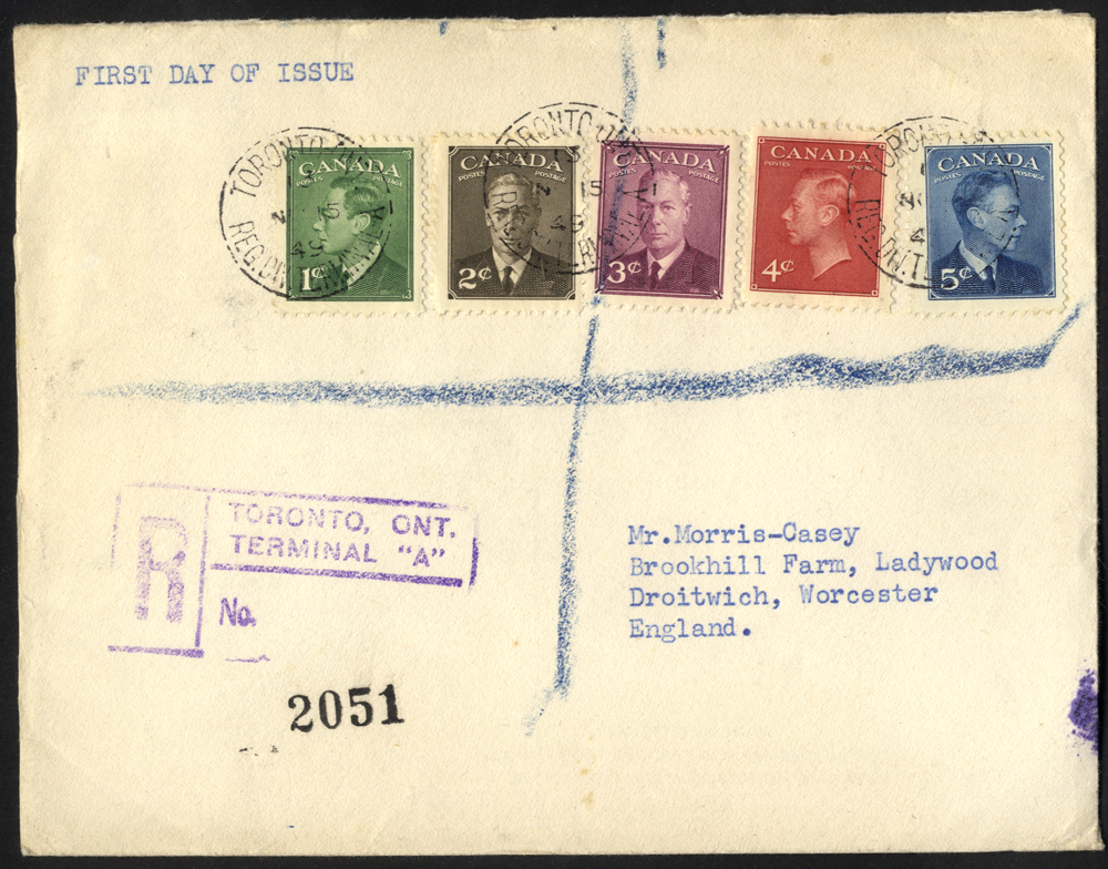 1949 Nov 15 defin 1c to 5c, on registered First Day cover.