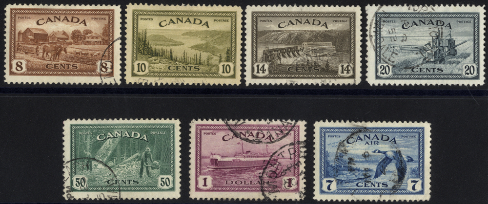 1946 Peace set + 7c Air, SG.401/7, Cat. £18