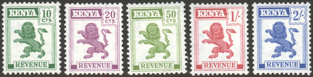 KENYA REVENUES 1957-63 Lion values (5) up to 2s