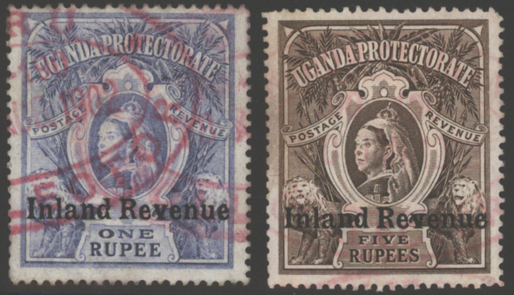 UGANDA REVENUE 1898 1r blue U & 5r brown