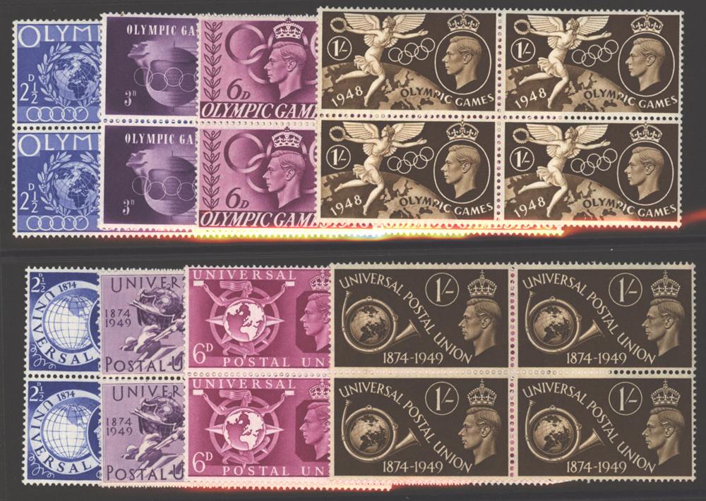 1948 Olympics & 1949 UPU sets, each UM block of four