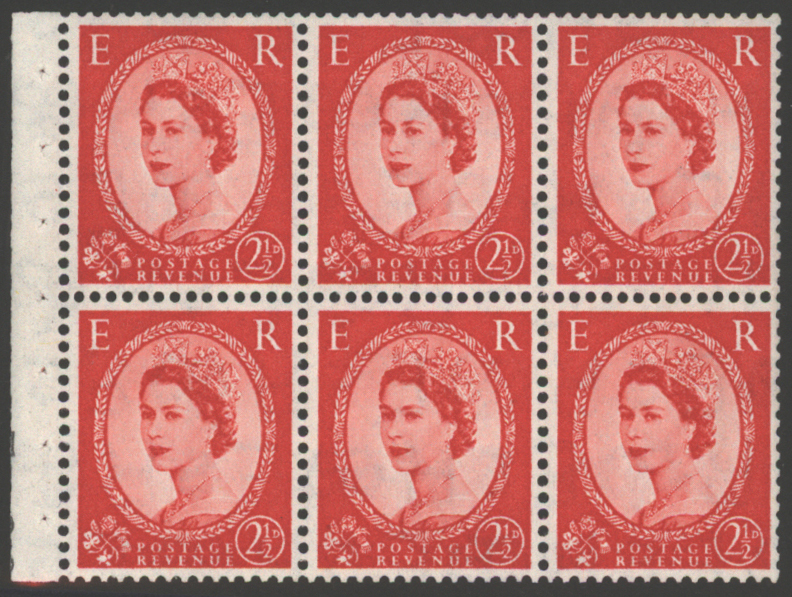 1955 Edward Crown 2&frac12;d booklet pane of six