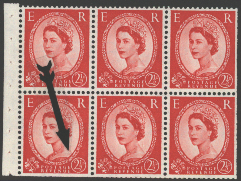 1955 Edward Crown 2&frac12;d pane of six