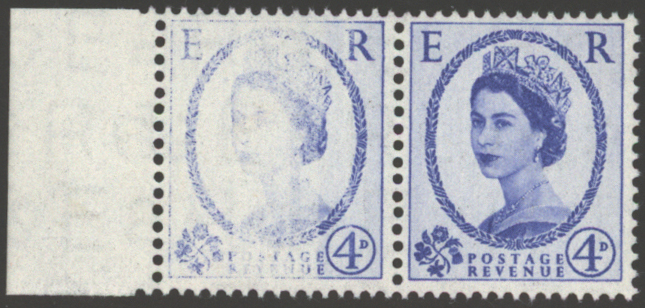 1955 Edward Crown 4d ultramarine marginal horizontal pair
