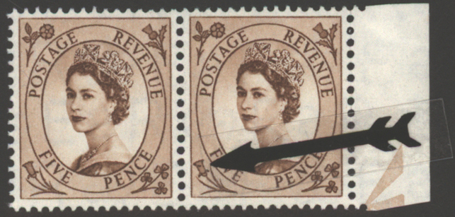 1955 Edward Crown 5d brown horizontal marginal pair