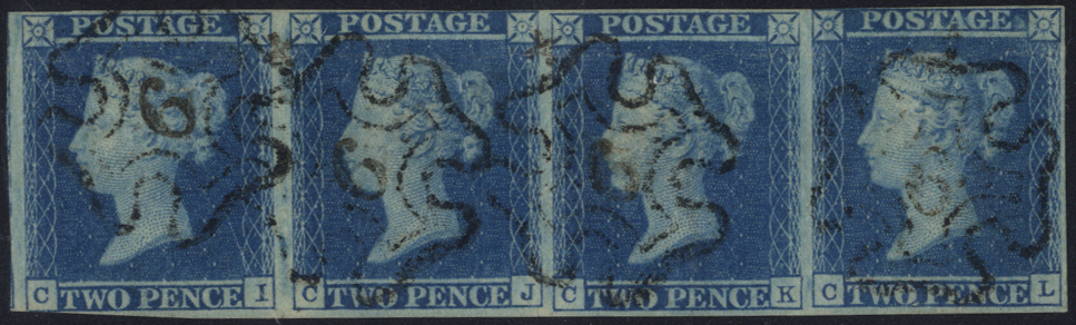 1841 Plate 3 CI/CL horizontal strip of four,, SG.14f, Cat. £2800++