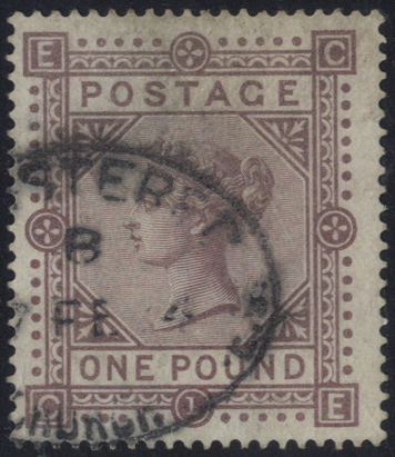 1882 Wmk Anchor £1 brown lilac on blued paper