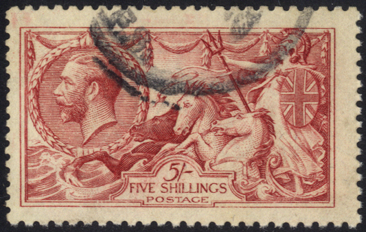 1915 D.L.R 5s bright carmine, SG.409, Cat. £400