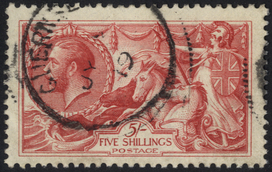 1918 Bradbury 5s rose red, SG.416 Cat. £135