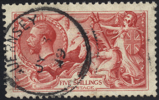 1918 Bradbury 5s rose red, SG.416 Cat. £135